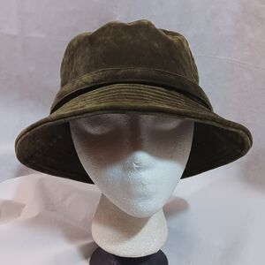 Scala Collection Womens Olive Green Velvet Hat Bucket Boho Fall
